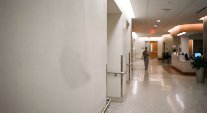 Blurred hospital corridor background for National Doctors Day concept image