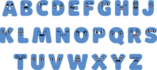 Alphabet letters A to Z with cartoon faces, expressive emotions and playful educational typography vector illustration design © mstlipibegum