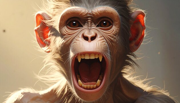 Close-up chimpanzee face open mouth
