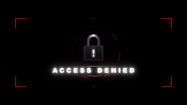 Access denied digital security warning interface with glowing padlock and hud cyber security