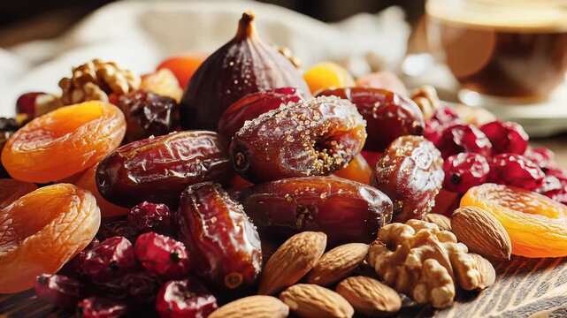 Assorted dried fruit and nut medley healthy snack