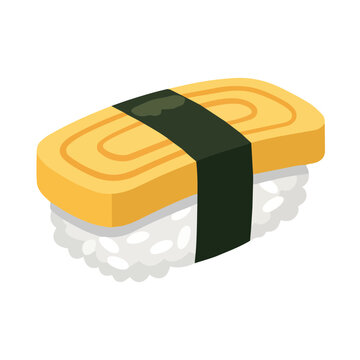 Tamago sushi Japanese omelet nigiri flat vector illustration