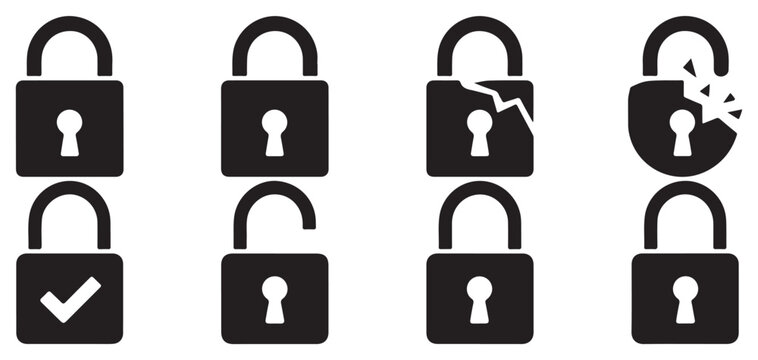Broken padlock icons representing security breach or vulnerability vector illustration eps 10