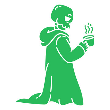 Grim reaper drinking hot tea