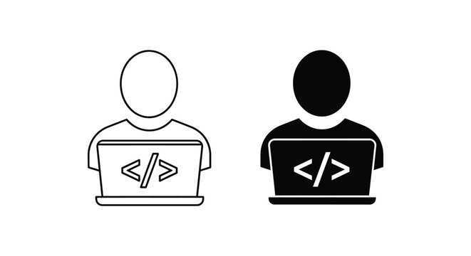 Programmer icons with laptops showing code