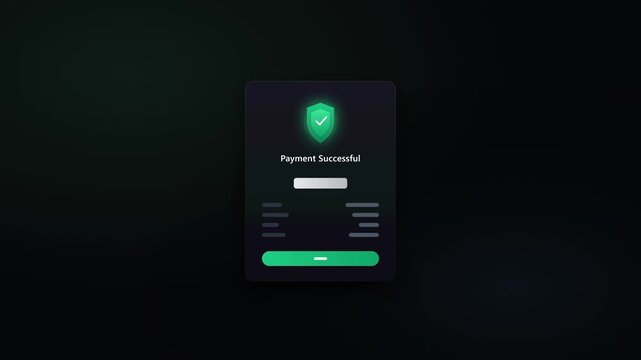 Payment successful notification ui animation with secure shield for fintech app transaction
