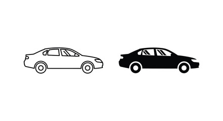 Fototapeta premium Simple black and white sedan car icons side by side