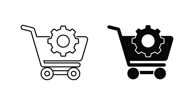 Shopping cart with gear icon flat design