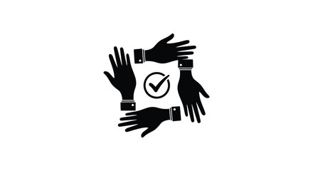 Fototapeta premium Hands joining together with checkmark icon