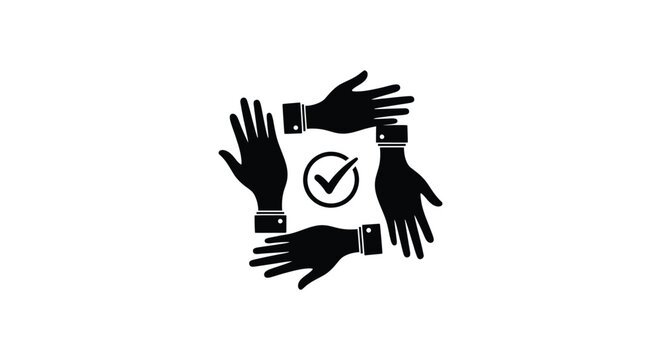 Hands joining together with checkmark icon