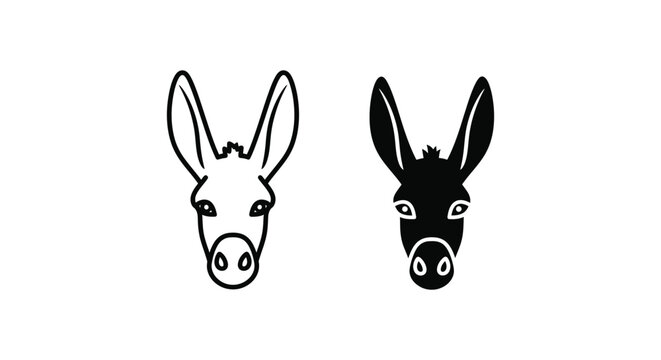 Simple donkey heads black and white illustration