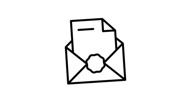 Document files or form in envelope animated icon. Open mail, email, E-mail, message, letter with stamp seal animation video