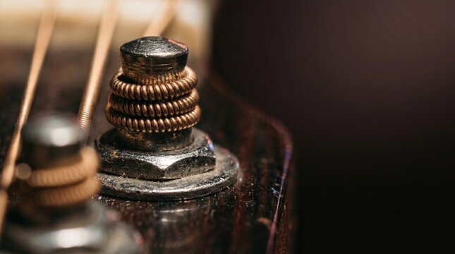 Macro Shot of Acoustic Guitar String and Peg