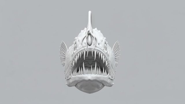 3D rendering in white color of Anglerfish , isolated on a clean solid color background
