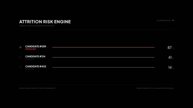 Attrition risk engine showing candidate statistics in red