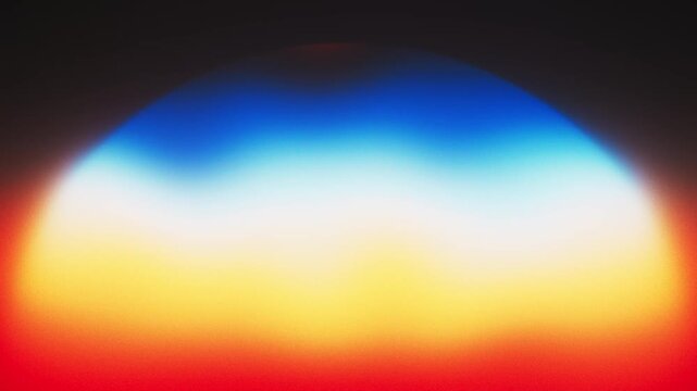 Glowing gradient semicircle rising like a sunset with blue yellow and red colors as a seamless loop animation, abstract radiant background for music video and broadcast content 16:9