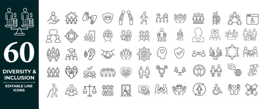 Inclusivity icon set. Editable line icons. Vector illustration.  Diversity Icon