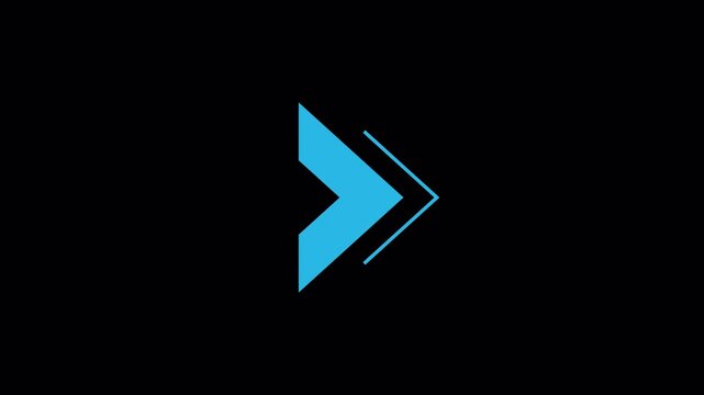 Abstract Blue Arrow Icon Animation Loop on Black Background.