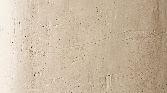 Abstract textured beige clay plaster wall background with subtle cracks and scratches