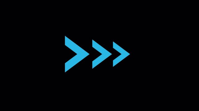 Minimalist blue triple arrow icon animation on black background.