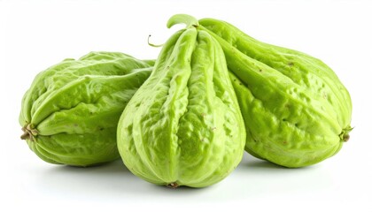 Fototapeta premium Fresh Green Chayote Squash Arranged on Clean White Background