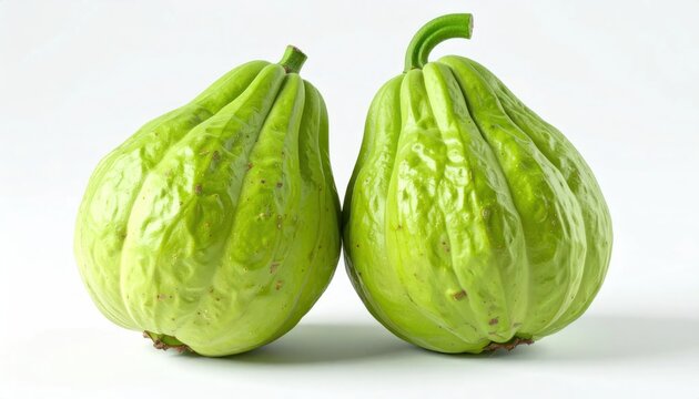 Fresh Green Chayote Squash Standing on White Studio Background