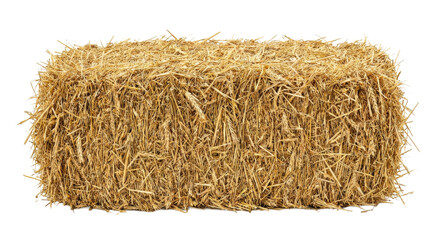 Close-up of a large rectangular hay bale isolated on a white background © Sapphire
