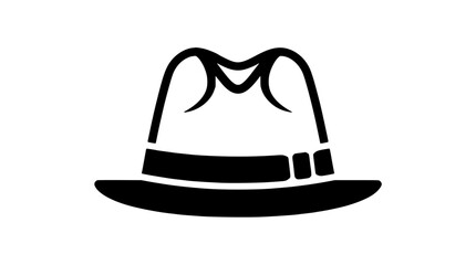 Fototapeta premium Hat Is a Simple Black-and-White Cartoon Illustration with a Ribbon Band and Crease Details Featuring Fedora, Brim, Crown with Vest and Clothing
