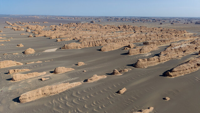 Aerial Panorama of Gansu Yardang Landform in Gobi Desert