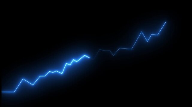 Neon Business chart icon isolated . business chart growth concept black background. Zigzag up right arrow with 4k video animation.