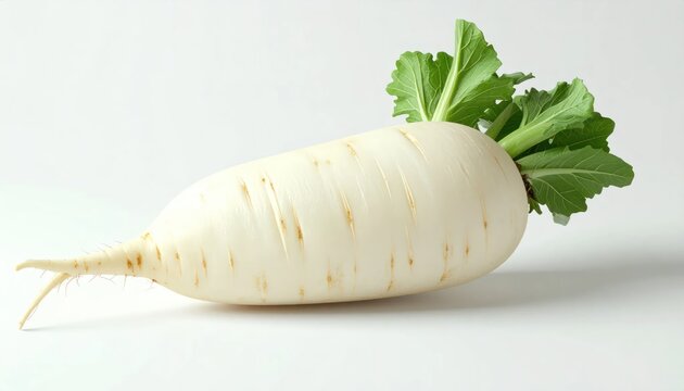 Fresh White Daikon Radish Lying on Minimal Studio Surface