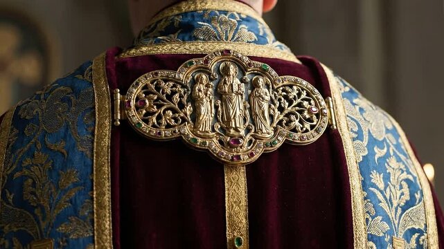 Detail of priest cope clasp seen from behind