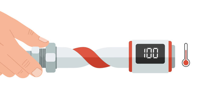 Digital Immersion Water Heater with LCD Display Showing 100 Degrees Celsius Boiling Point, Vector Illustration