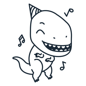 Outline of birthday dinosaur listening to music