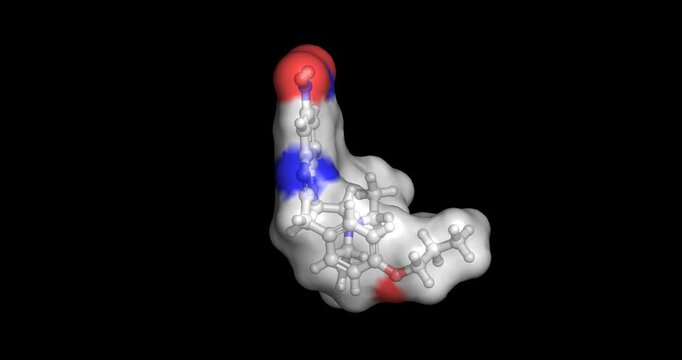 Protonitazene, synthetic opioid for forensic and toxicological research, 3D molecule spinning, 4K