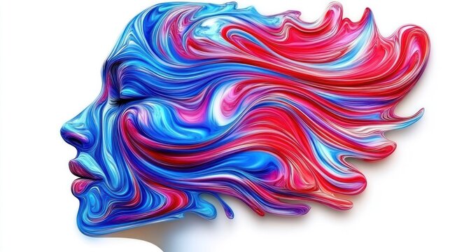 Abstract Human Face Sculpture with Swirling Colors.