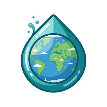 Earth Globe in Water Drop Illustration.