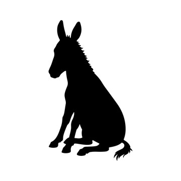 Silhouette of a donkey sitting down on its hind legs