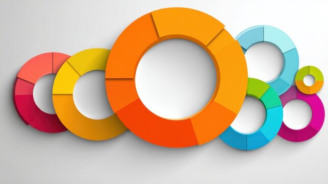 Business colorful pie chart template with big circle in the center. Background for your documents, web sites, reports, presentations and infographics.