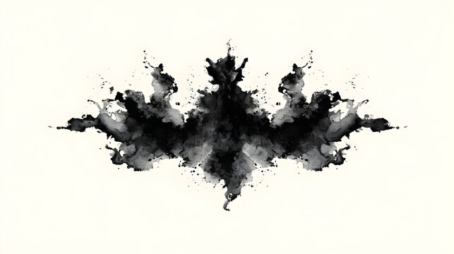 Rorschach inkblot test on vintage paper, symmetrical black ink splash, psychological diagnostic tool for personality analysis