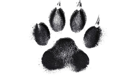 Black textured dog paw print, isolated on transparent background © Ozols