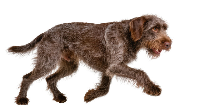 Wirehaired German Pointer dog running profile view