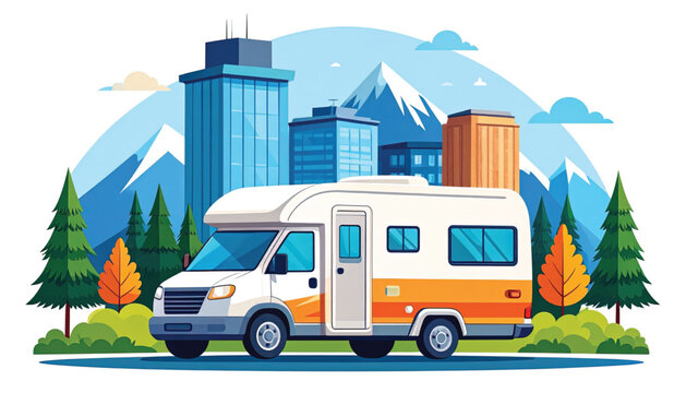 Camper Van on the Road Traveling.