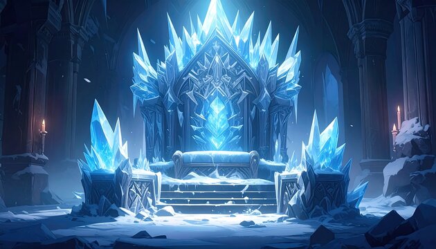 Frozen throne in a snowy cavern