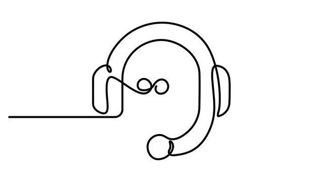 Animated self drawing of Continuous single line drawing of a headset with a speech bubble for customer support and communication concept. Full length one line animation. 4K video