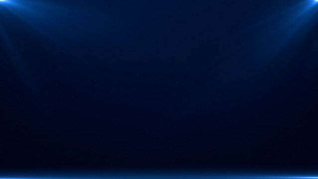 Deep blue presentation backdrop with subtle stars, soft corner spotlights, and glowing floor line, designed for corporate events, product showcases, digital stages, and tech branding.