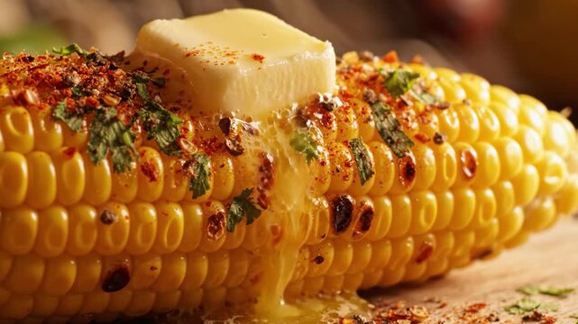 Deliciously Grilled Corn on the Cob Topped with Melting Butter, Spices, and Fresh Herbs; A Perfectly Flavorful Summer Side Dish Captured in Two Stunning Frames.