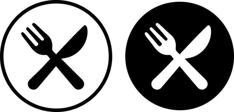 Set of crossed fork and knife icons for restaurant or dining