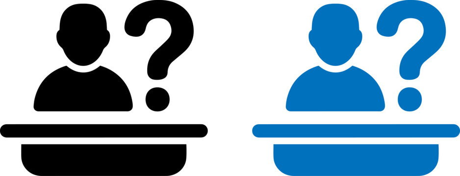 Person icon with question mark, user help or support concept