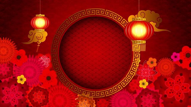 Chinese New Year, red lanterns, floral patterns, gold accents, festive background